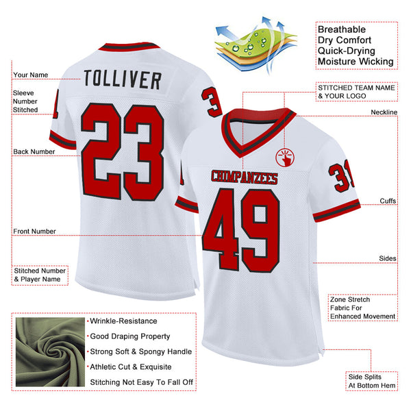 Custom White Red-Black Mesh Authentic Throwback Football Jersey alternate