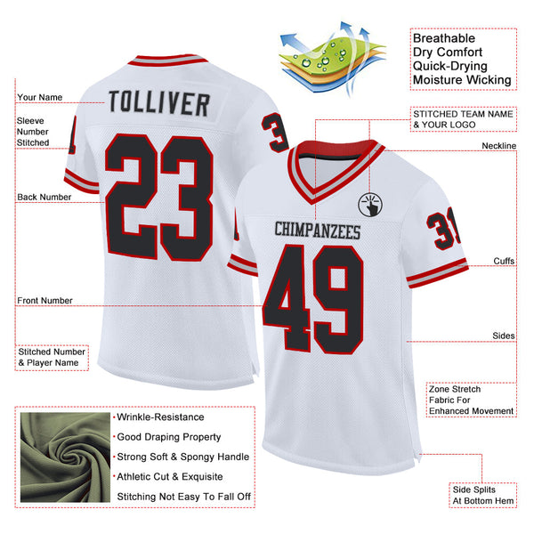 Custom White Black Red-Gray Mesh Authentic Throwback Football Jersey alternate