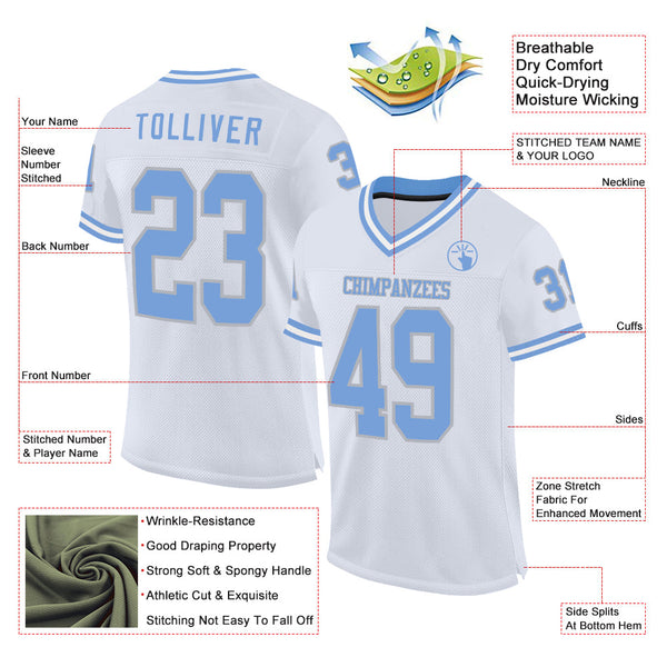 Custom White Light Blue-Gray Mesh Authentic Throwback Football Jersey alternate