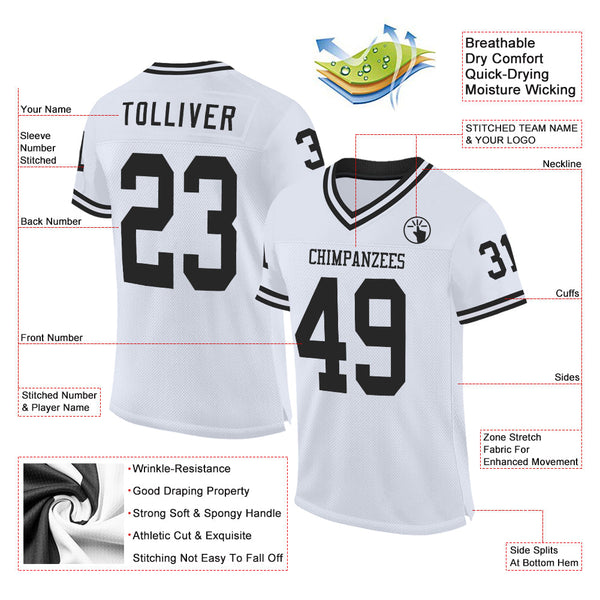 Custom White Black Mesh Authentic Throwback Football Jersey alternate