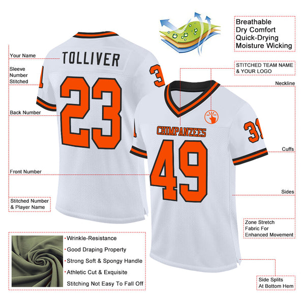 Custom White Orange-Black Mesh Authentic Throwback Football Jersey alternate