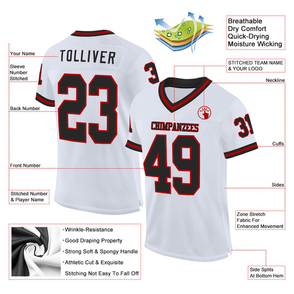 Custom White Black-Red Mesh Authentic Throwback Football Jersey alternate
