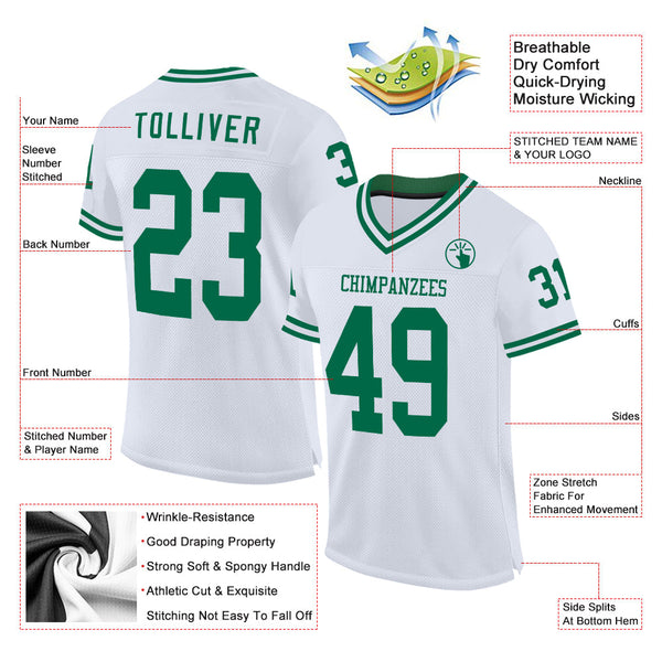 Custom White Kelly Green Mesh Authentic Throwback Football Jersey alternate