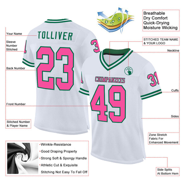 Custom White Pink-Kelly Green Mesh Authentic Throwback Football Jersey alternate