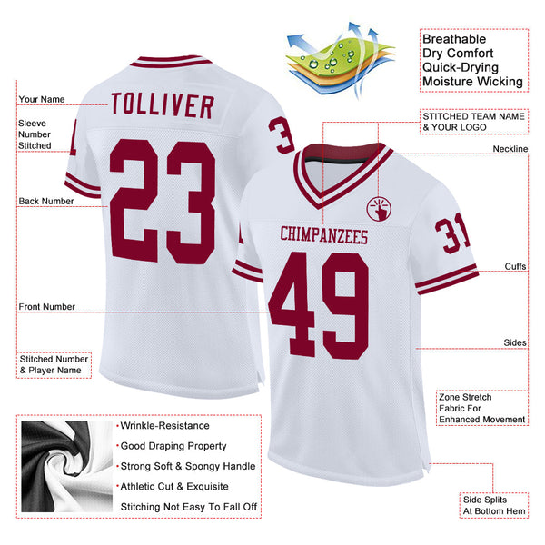 Custom White Maroon Mesh Authentic Throwback Football Jersey alternate