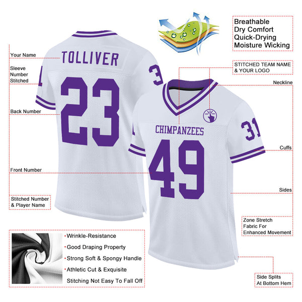 Custom White Purple Mesh Authentic Throwback Football Jersey alternate