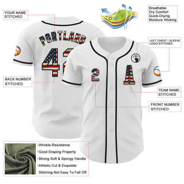 Custom White Vintage USA Flag-Black Authentic Baseball Jersey alternate