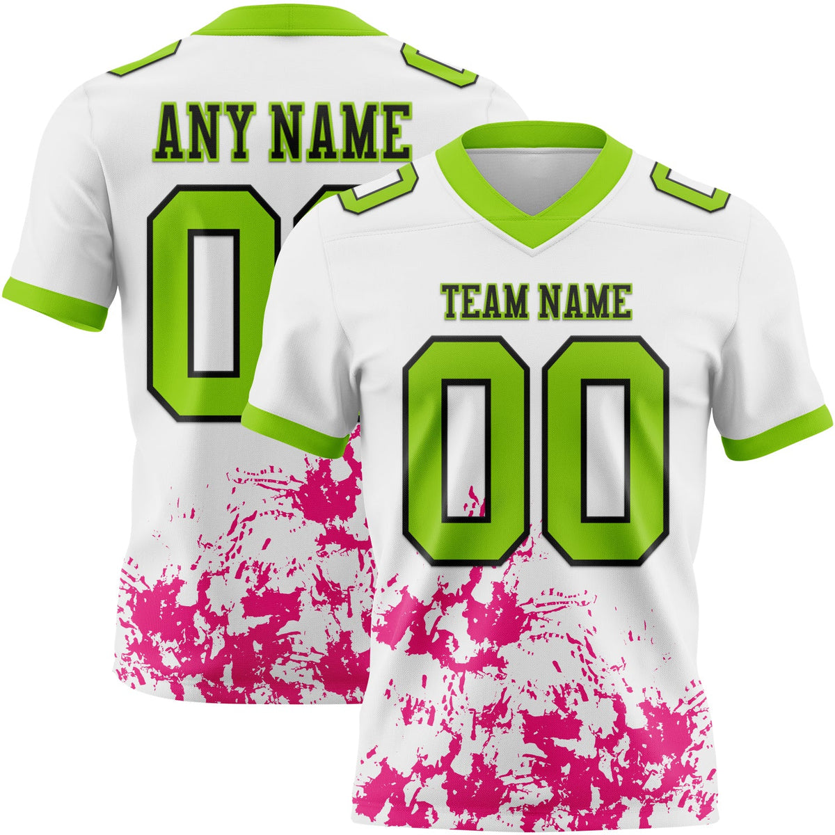 Custom White Neon Green Hot Pink-Black 3D Pattern Splash Authentic Football Jersey