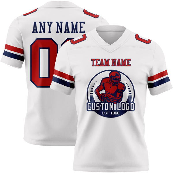 Custom White Red-Navy Authentic Football Jersey alternate