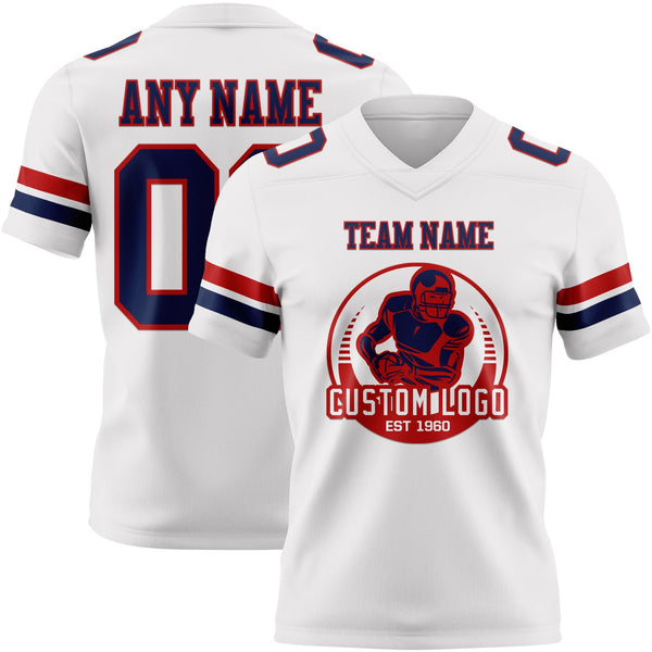 Custom White Navy-Red Authentic Football Jersey alternate