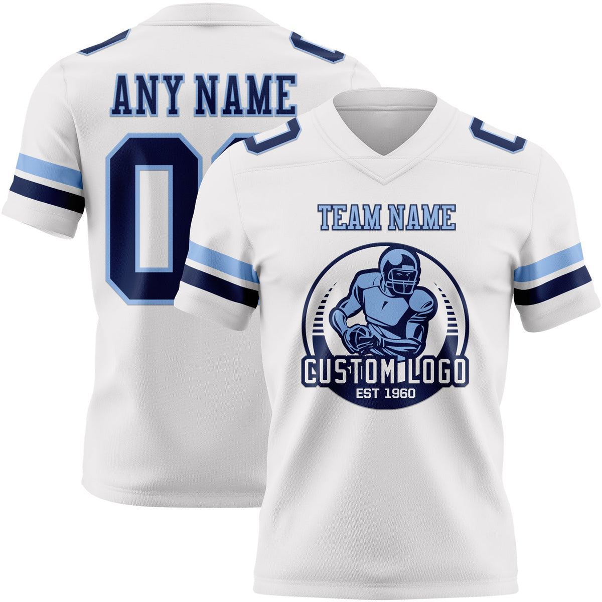 Custom White Navy-Light Blue Authentic Football Jersey - Back