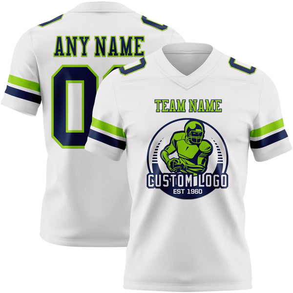 Custom White Navy-Neon Green Authentic Football Jersey alternate