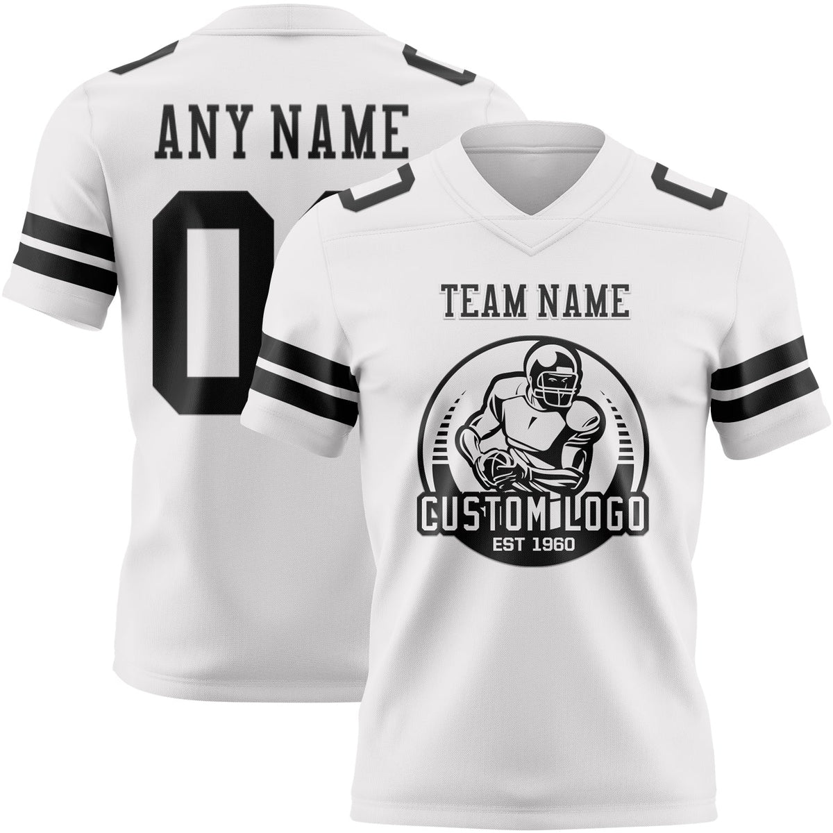 Custom White Black Authentic Football Jersey - Back