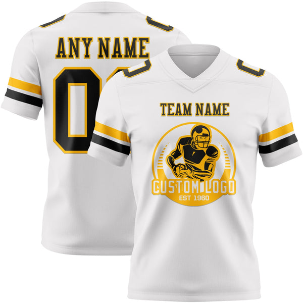 Custom White Black-Gold Authentic Football Jersey alternate