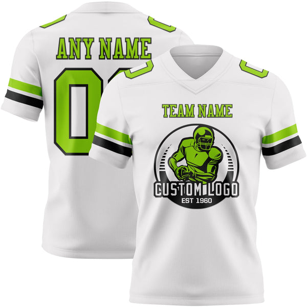 Custom White Neon Green-Black Authentic Football Jersey alternate