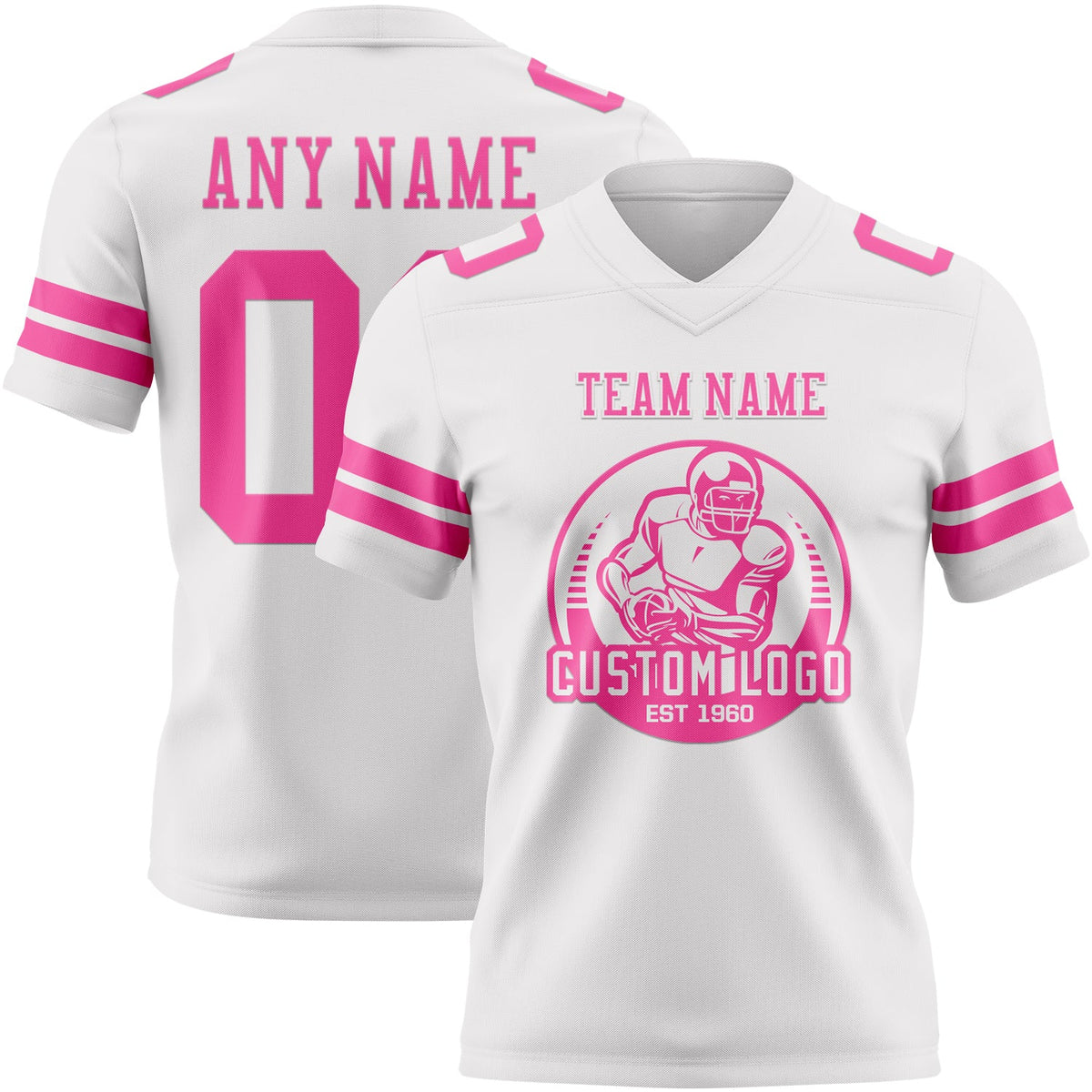 Custom White Pink Authentic Football Jersey - Back