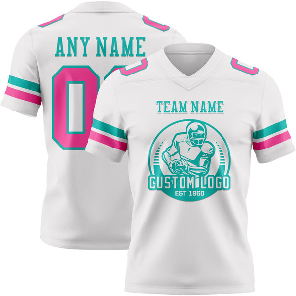 Custom White Pink-Aqua Authentic Football Jersey alternate