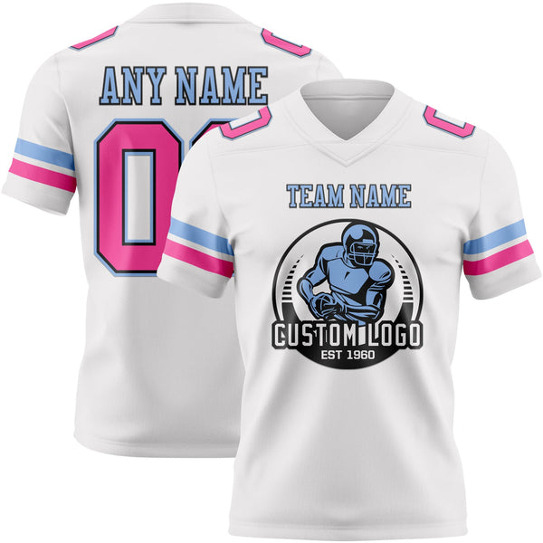 Custom White Pink Black-Light Blue Authentic Football Jersey alternate