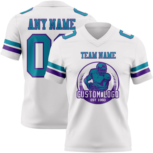 Custom White Teal-Purple Authentic Football Jersey alternate