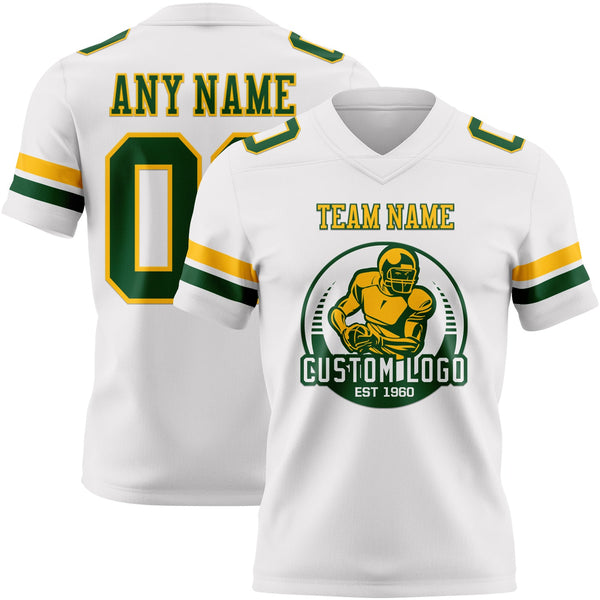 Custom White Green-Gold Authentic Football Jersey alternate