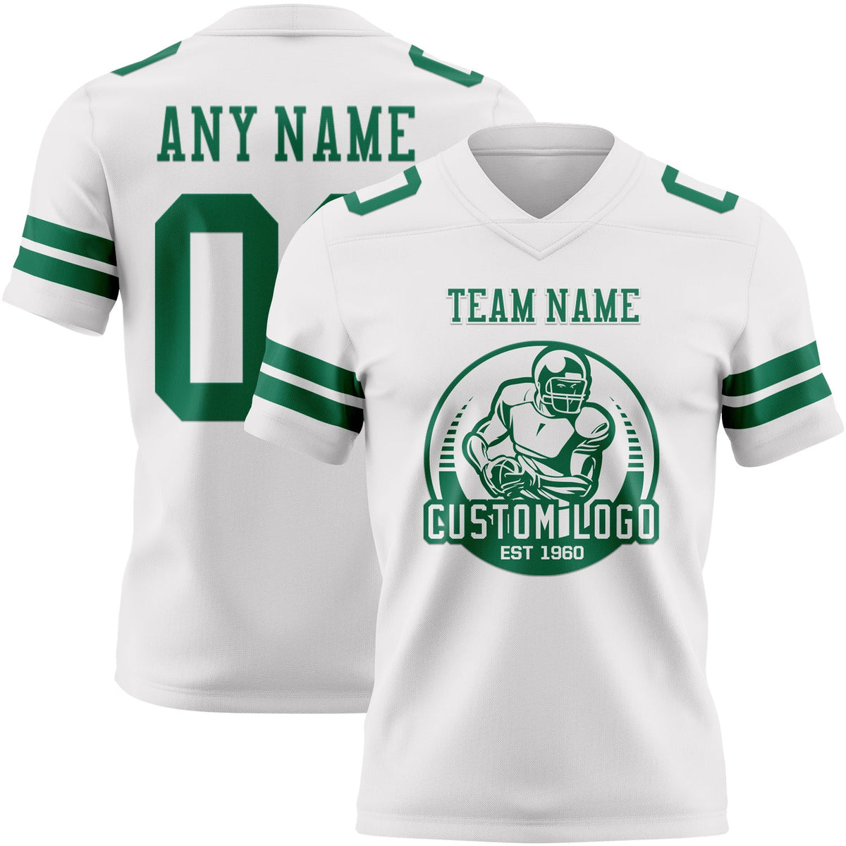 Custom White Kelly Green Authentic Football Jersey - Back