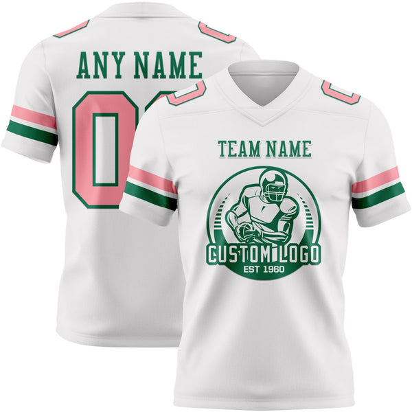 Custom White Medium Pink-Kelly Green Authentic Football Jersey alternate
