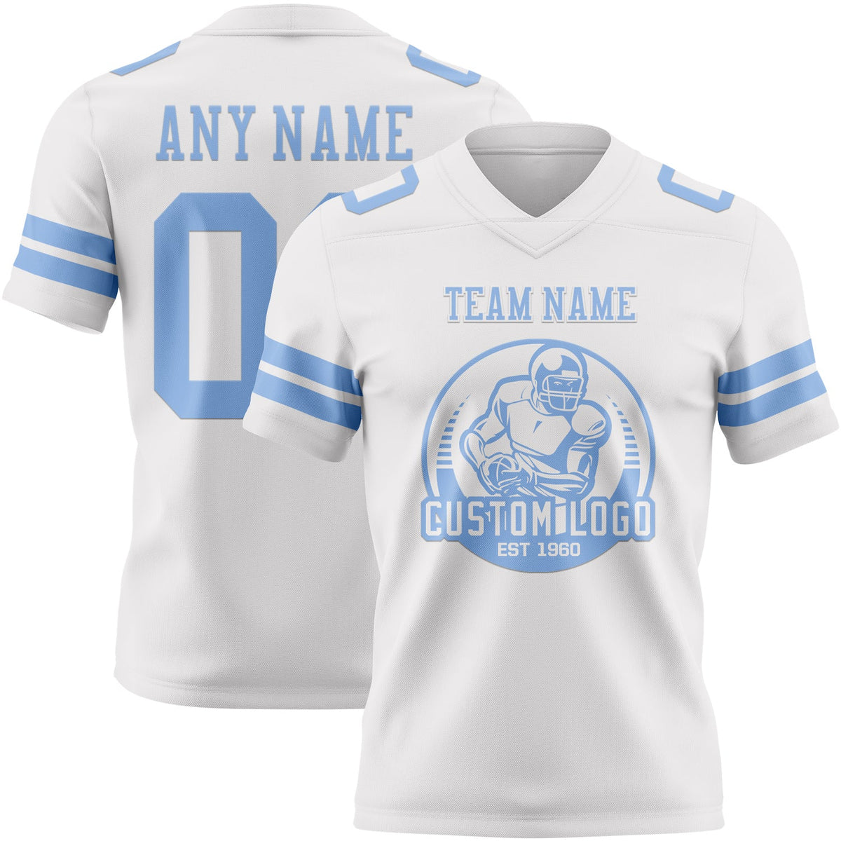 Custom White Light Blue Authentic Football Jersey - Back