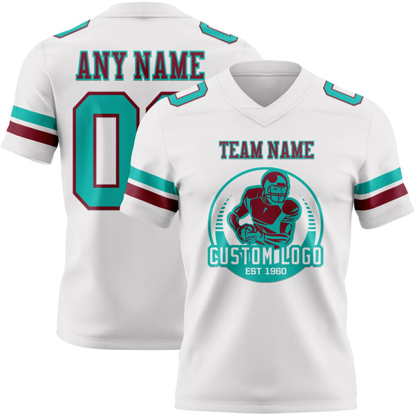 Custom White Aqua-Crimson Authentic Football Jersey alternate