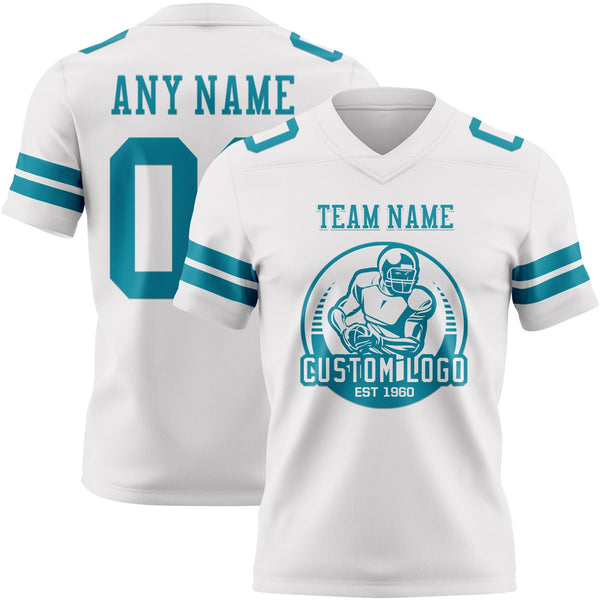 Custom White Teal Authentic Football Jersey alternate