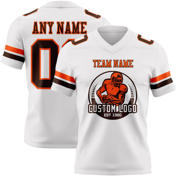 Custom White Brown-Orange Authentic Football Jersey alternate