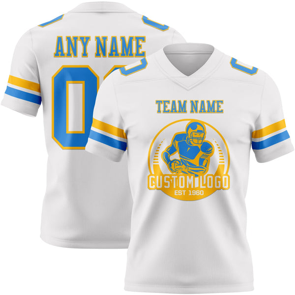 Custom White Powder Blue-Gold Authentic Football Jersey alternate
