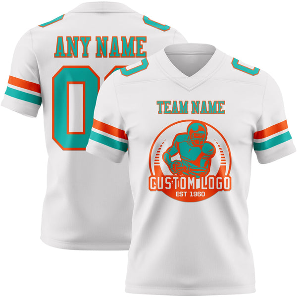 Custom White Aqua-Orange Authentic Football Jersey alternate