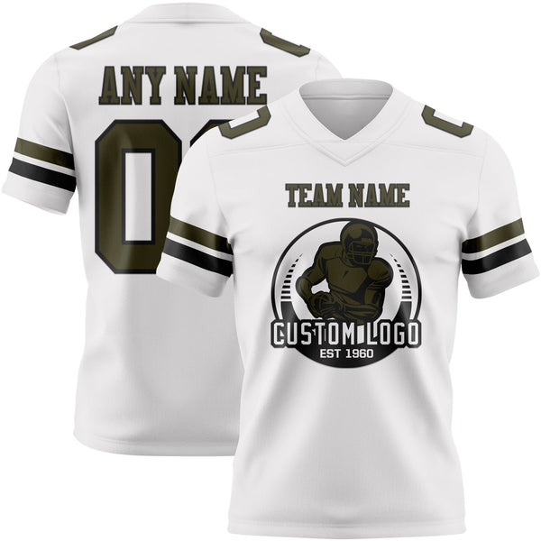 Custom White Olive-Black Authentic Football Jersey alternate