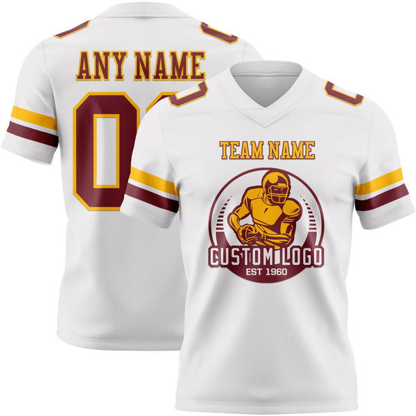 Custom White Burgundy-Gold Authentic Football Jersey alternate