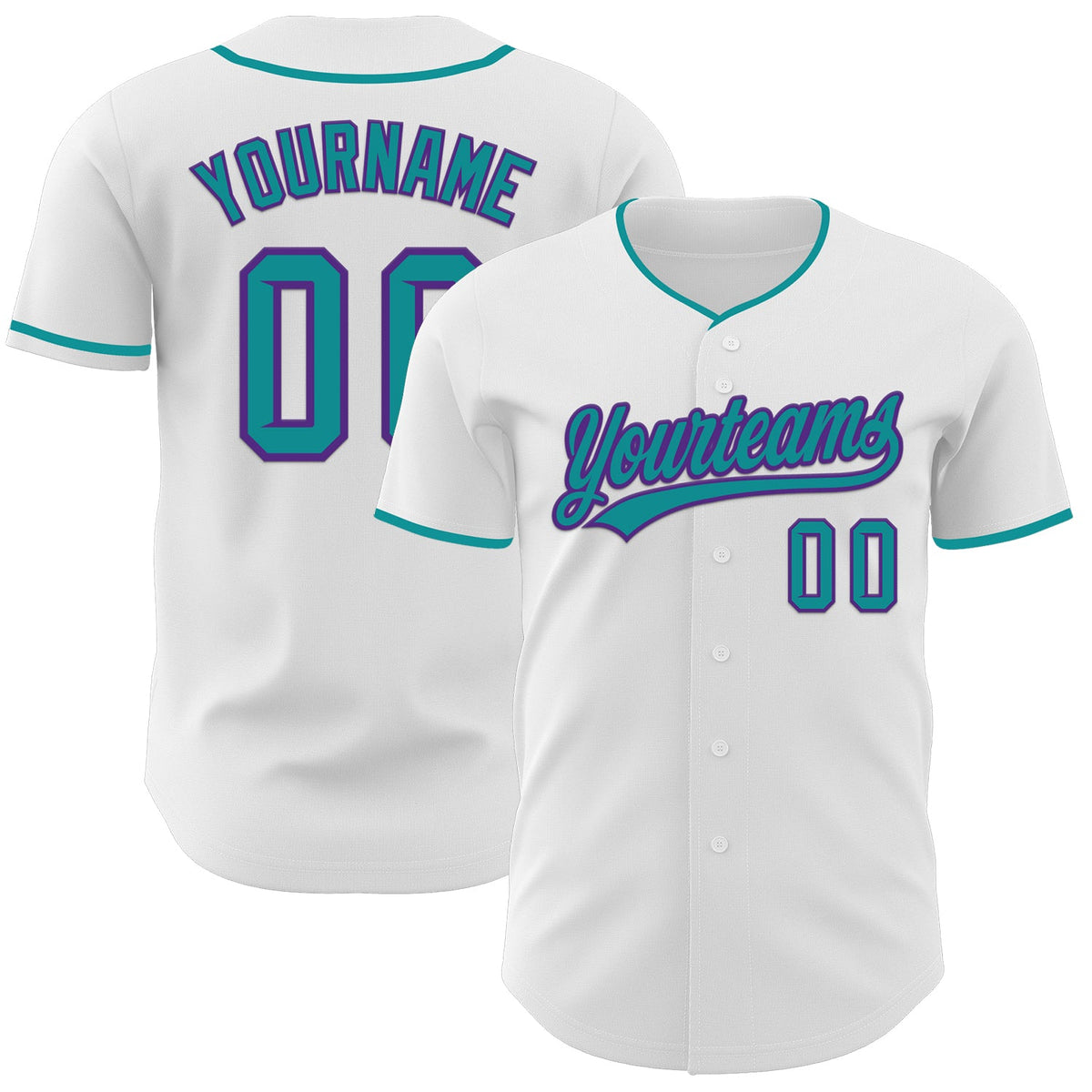 Custom White Teal-Purple Authentic Baseball Jersey