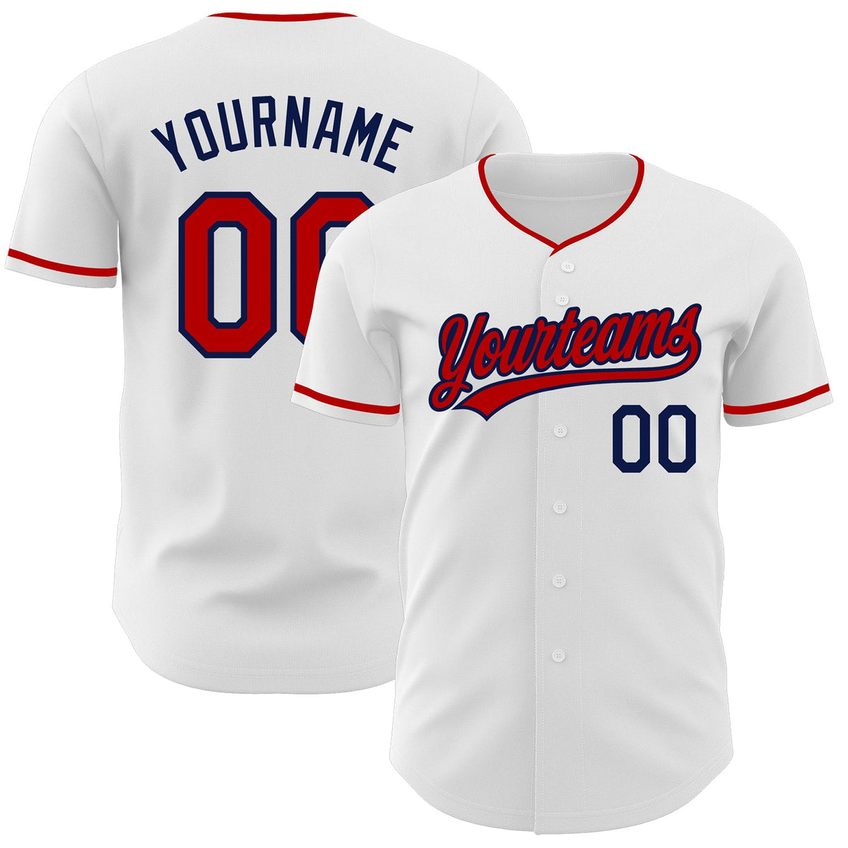 Custom White Red-Navy Authentic Baseball Jersey