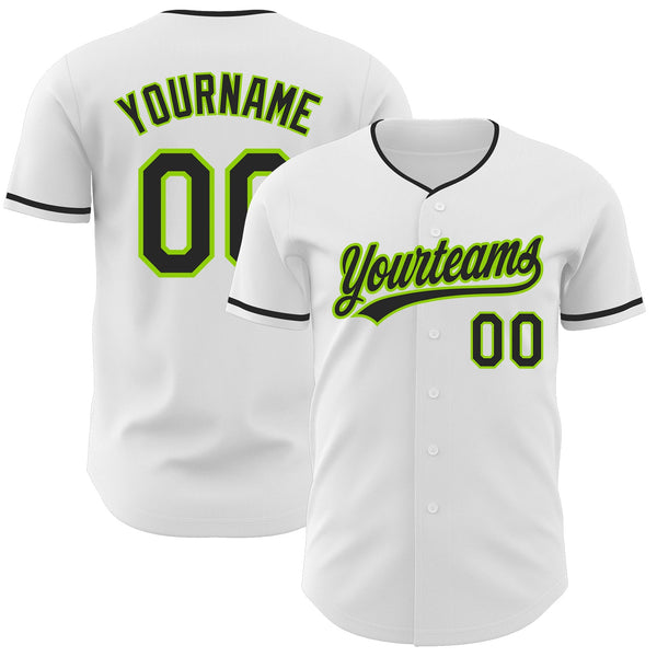 Custom White Black-Neon Green Authentic Baseball Jersey