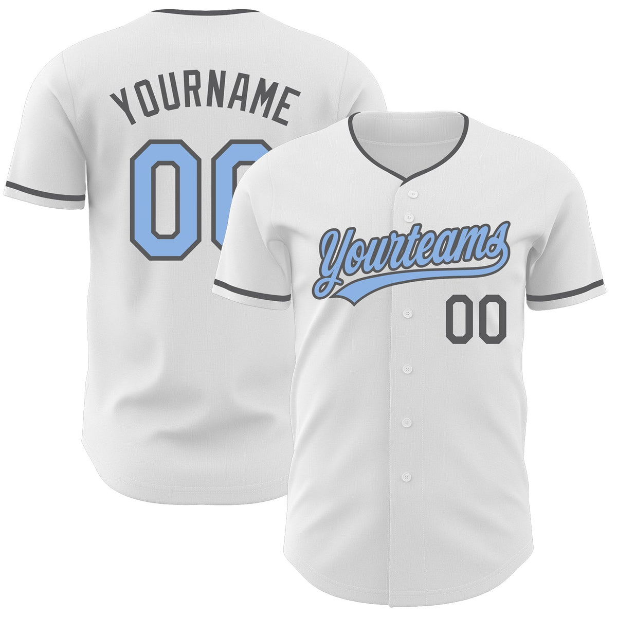 Custom White Light Blue-Steel Gray Authentic Baseball Jersey
