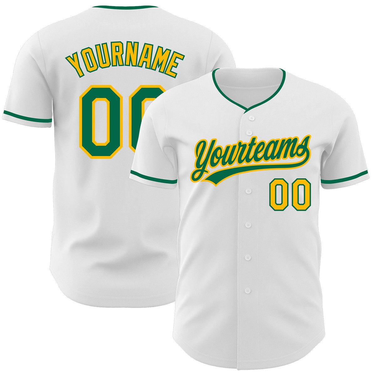 Custom White Kelly Green-Gold Authentic Baseball Jersey