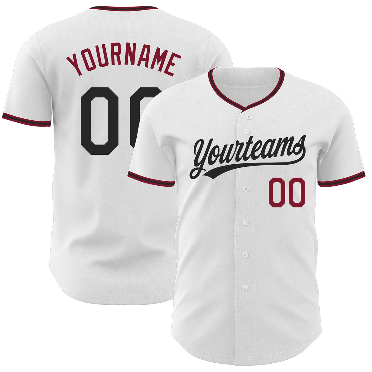 Custom White Black-Crimson Authentic Baseball Jersey