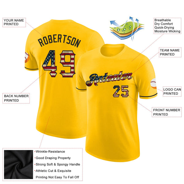 Custom Yellow Vintage USA Flag-Black Performance T-Shirt alternate