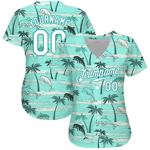 Custom Teal White-Teal 3D Pattern Design Hawaii Palm Trees Authentic Baseball Jersey alternate