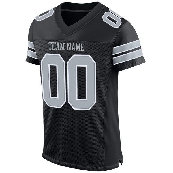 Custom Black Silver-White Mesh Authentic Football Jersey alternate