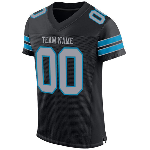 Custom Black Light Gray-Panther Blue Mesh Authentic Football Jersey alternate