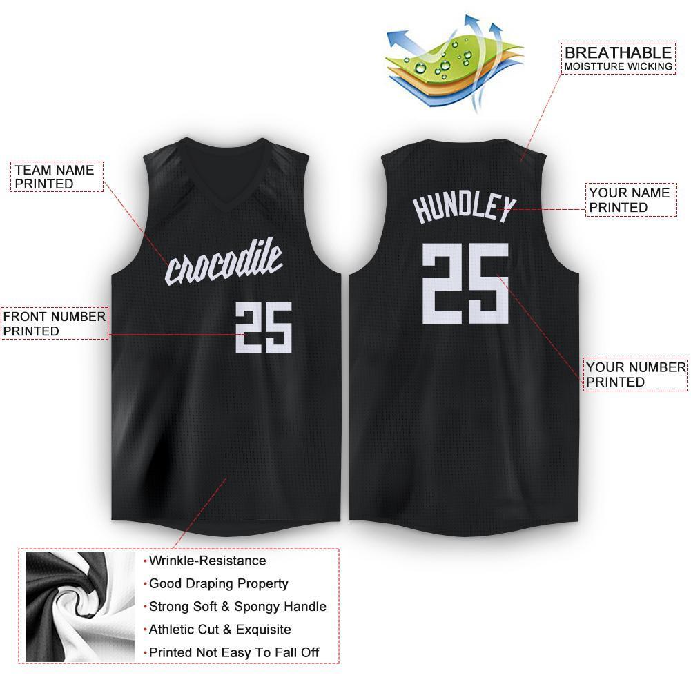Custom Black White V-Neck Basketball Jersey - Back