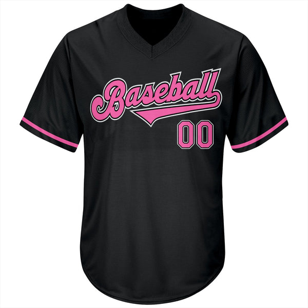 Custom Black Pink-White Authentic Throwback Rib-Knit Baseball Jersey Shirt alternate
