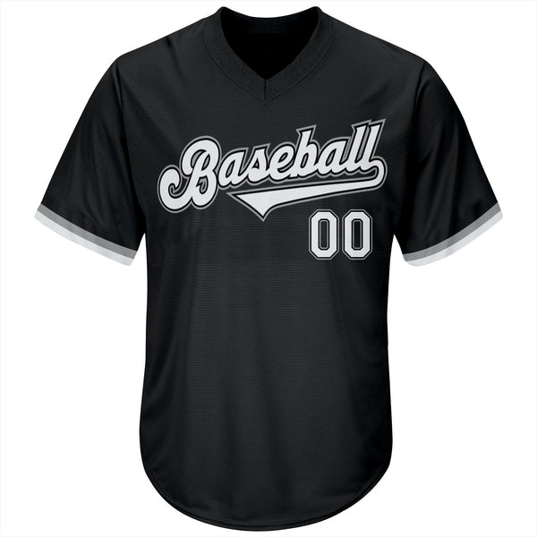 Custom Black White-Gray Authentic Throwback Rib-Knit Baseball Jersey Shirt alternate