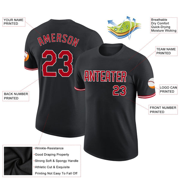 Custom Black Red-White Performance T-Shirt alternate