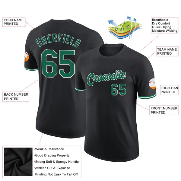 Custom Black Kelly Green-White Performance T-Shirt alternate