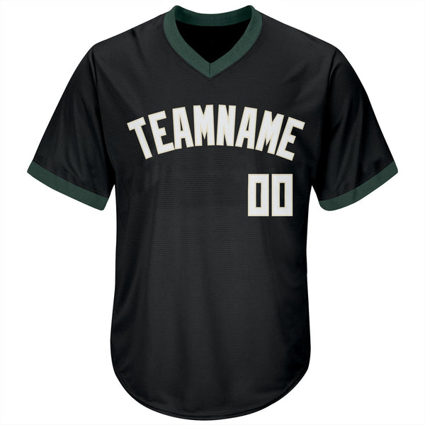 Custom Black White-Hunter Green Authentic Throwback Rib-Knit Baseball Jersey Shirt alternate